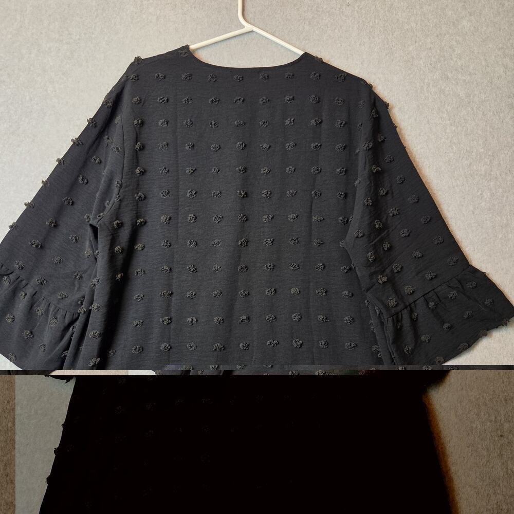 ELESOL Black Swiss Dot 3/4 Sleeve Button Up Swim Cover Up Women's Large - Picture 8 of 13